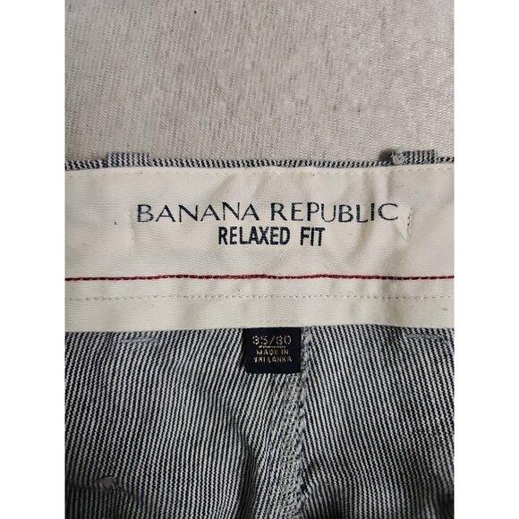 Banana Republic Pants Blue Stripe Linen Cotton Relaxed Fit Drawstring Mens 35x30 - Picture 2 of 4